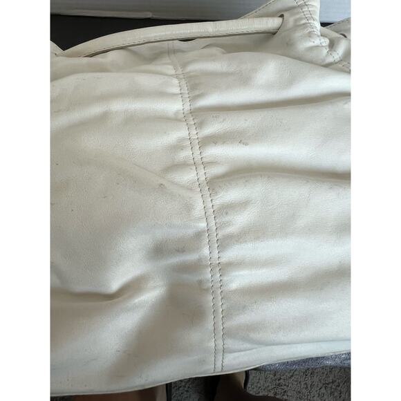 FURLA Ruched White X-Large Leather Shoulder Bag Purse Tote - Picture 15 of 15